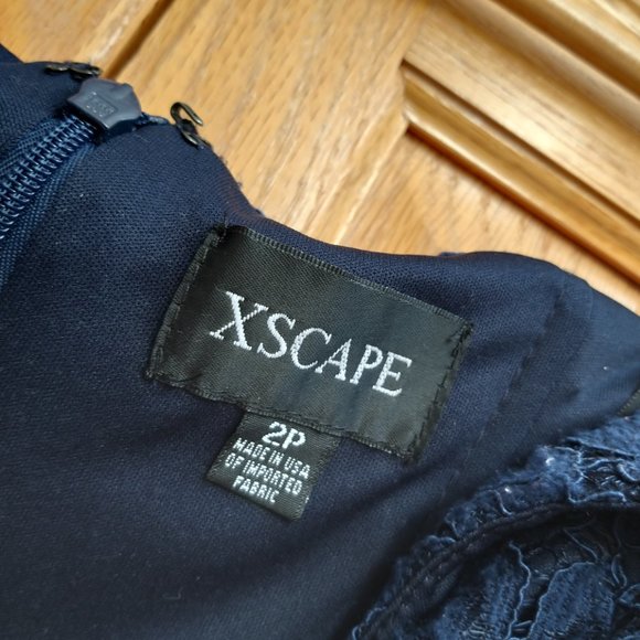 Xscape Womens Navy Lace Off-The-Shoulder Hi-Low Midi Dress Petites 2P  Pre-owne - Picture 11 of 16